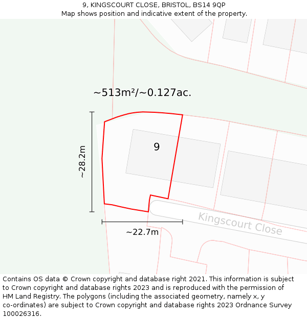 9, KINGSCOURT CLOSE, BRISTOL, BS14 9QP: Plot and title map