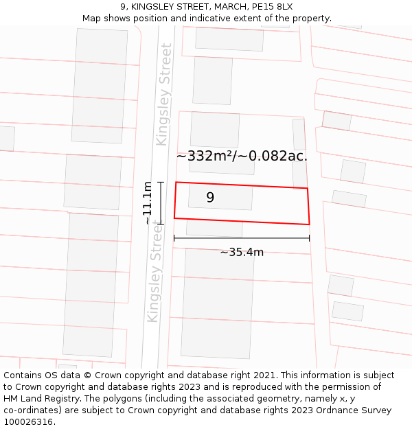 9, KINGSLEY STREET, MARCH, PE15 8LX: Plot and title map