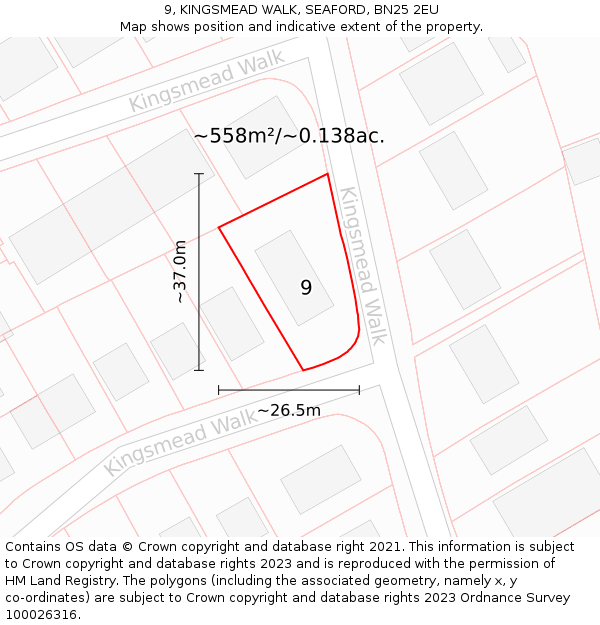 9, KINGSMEAD WALK, SEAFORD, BN25 2EU: Plot and title map