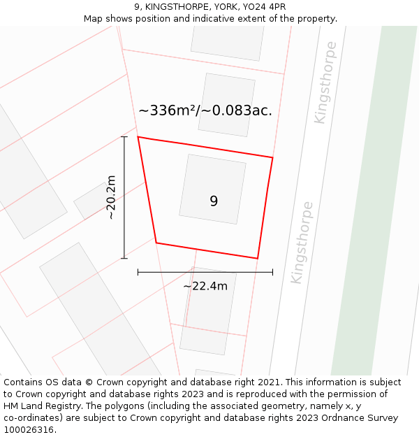 9, KINGSTHORPE, YORK, YO24 4PR: Plot and title map