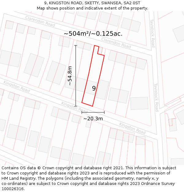 9, KINGSTON ROAD, SKETTY, SWANSEA, SA2 0ST: Plot and title map