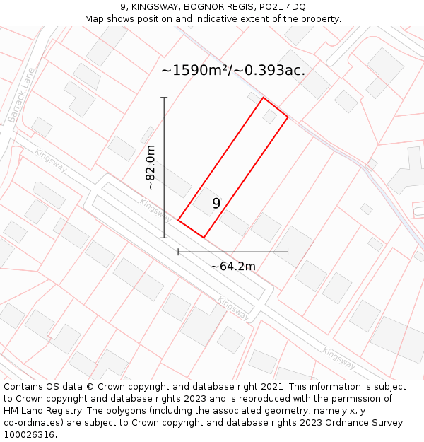 9, KINGSWAY, BOGNOR REGIS, PO21 4DQ: Plot and title map