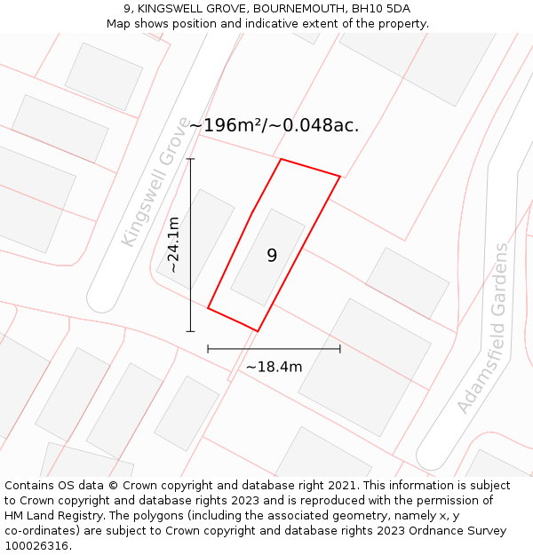 9, KINGSWELL GROVE, BOURNEMOUTH, BH10 5DA: Plot and title map