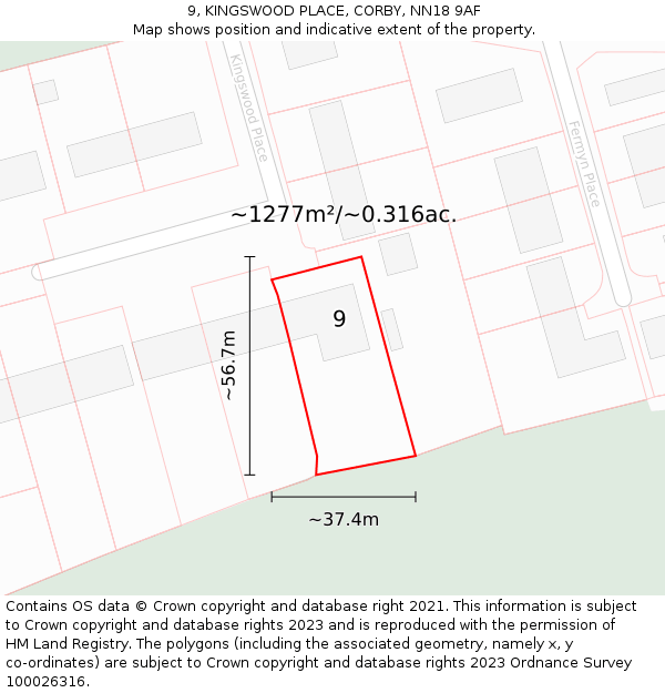 9, KINGSWOOD PLACE, CORBY, NN18 9AF: Plot and title map