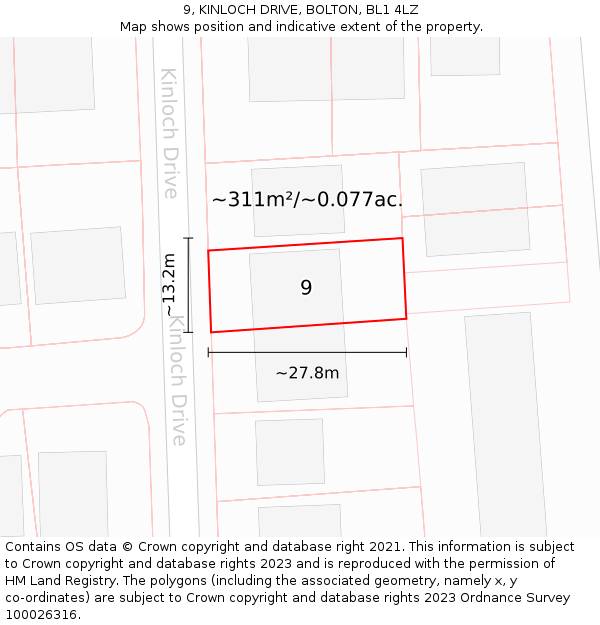 9, KINLOCH DRIVE, BOLTON, BL1 4LZ: Plot and title map