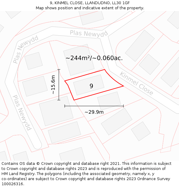 9, KINMEL CLOSE, LLANDUDNO, LL30 1GF: Plot and title map