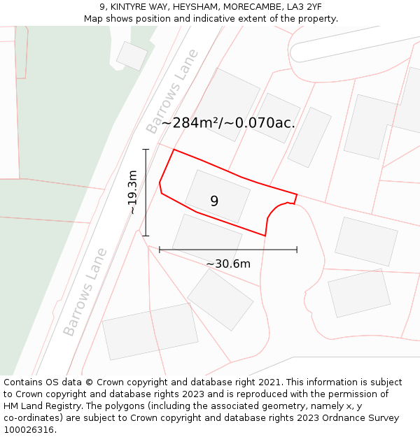 9, KINTYRE WAY, HEYSHAM, MORECAMBE, LA3 2YF: Plot and title map