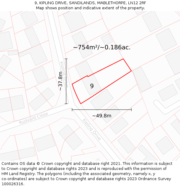 9, KIPLING DRIVE, SANDILANDS, MABLETHORPE, LN12 2RF: Plot and title map