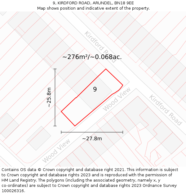 9, KIRDFORD ROAD, ARUNDEL, BN18 9EE: Plot and title map