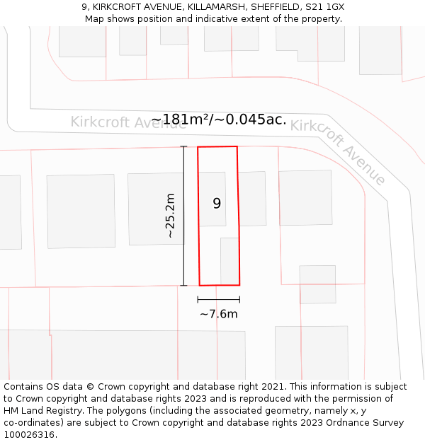 9, KIRKCROFT AVENUE, KILLAMARSH, SHEFFIELD, S21 1GX: Plot and title map