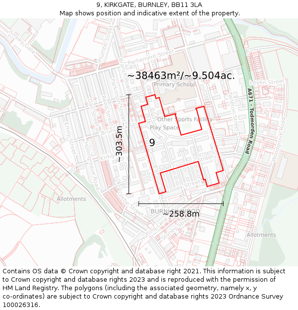 9, KIRKGATE, BURNLEY, BB11 3LA: Plot and title map