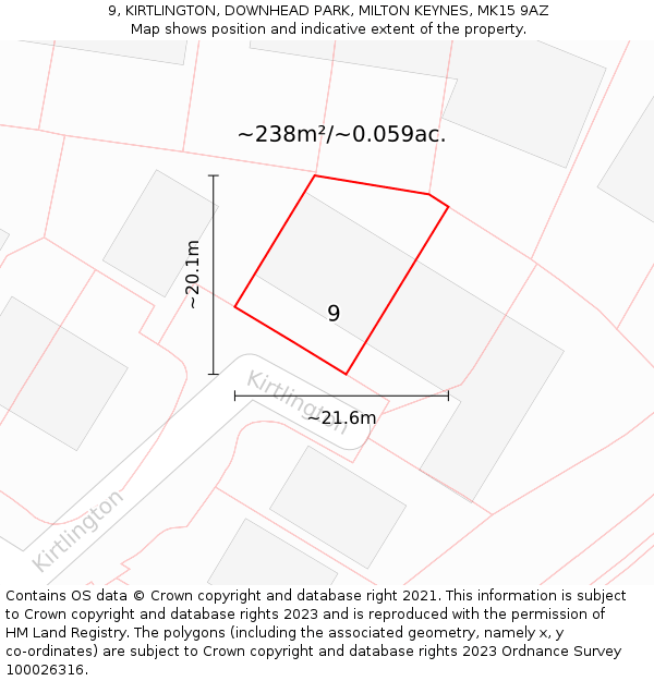 9, KIRTLINGTON, DOWNHEAD PARK, MILTON KEYNES, MK15 9AZ: Plot and title map