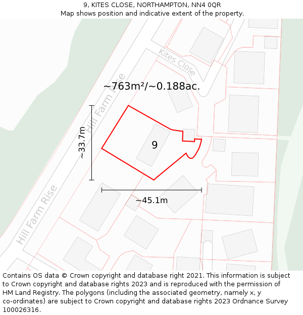 9, KITES CLOSE, NORTHAMPTON, NN4 0QR: Plot and title map