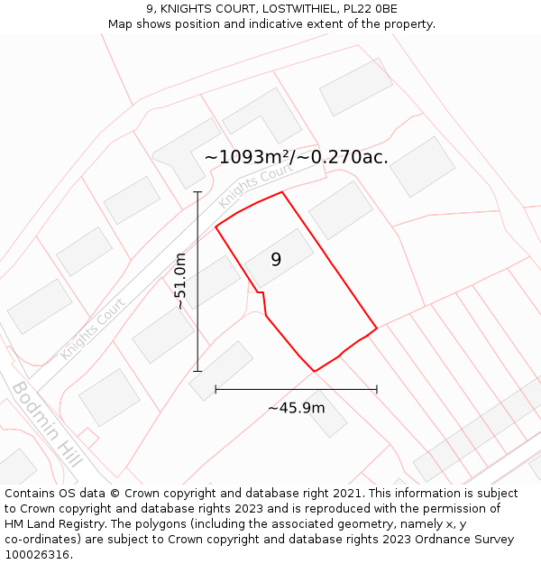 9, KNIGHTS COURT, LOSTWITHIEL, PL22 0BE: Plot and title map