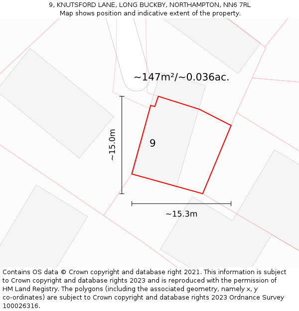 9, KNUTSFORD LANE, LONG BUCKBY, NORTHAMPTON, NN6 7RL: Plot and title map