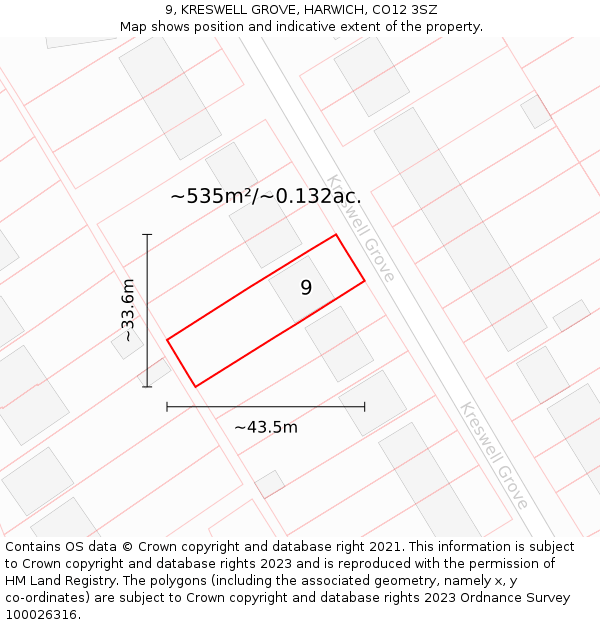 9, KRESWELL GROVE, HARWICH, CO12 3SZ: Plot and title map