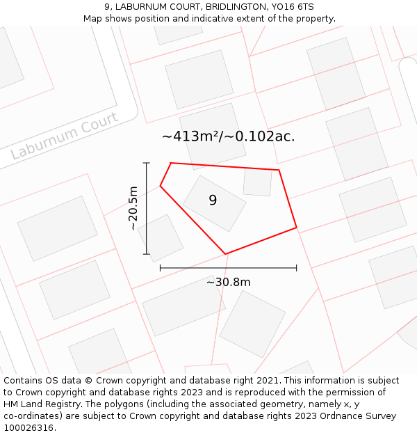 9, LABURNUM COURT, BRIDLINGTON, YO16 6TS: Plot and title map