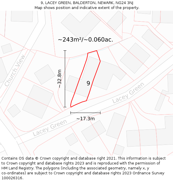 9, LACEY GREEN, BALDERTON, NEWARK, NG24 3NJ: Plot and title map