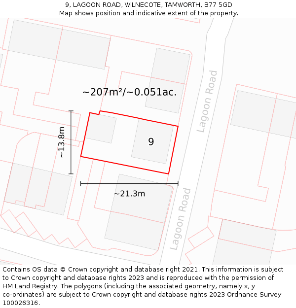 9, LAGOON ROAD, WILNECOTE, TAMWORTH, B77 5GD: Plot and title map