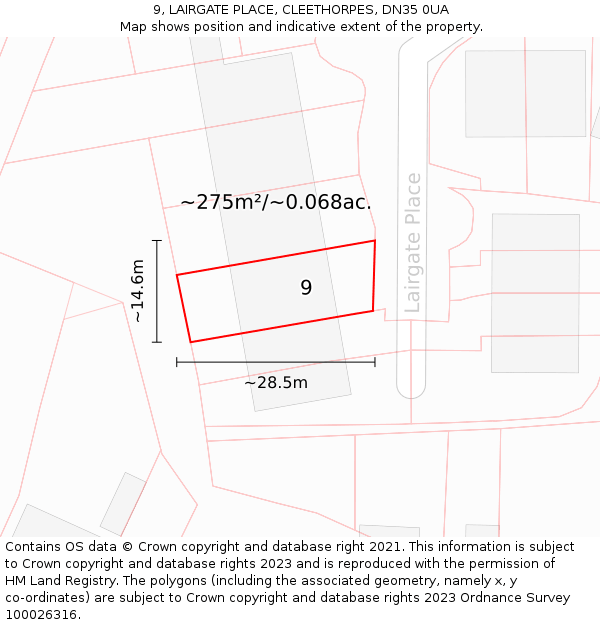 9, LAIRGATE PLACE, CLEETHORPES, DN35 0UA: Plot and title map