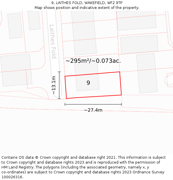 9, LAITHES FOLD, WAKEFIELD, WF2 9TP: Plot and title map