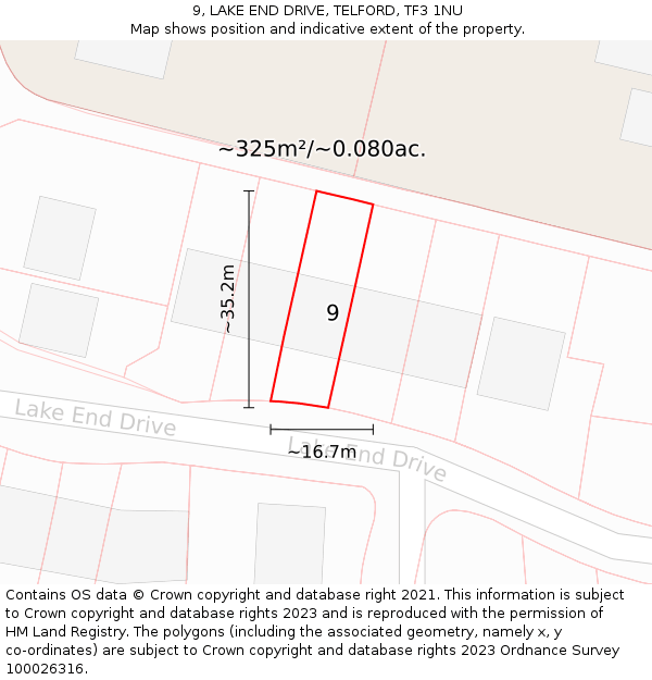 9, LAKE END DRIVE, TELFORD, TF3 1NU: Plot and title map