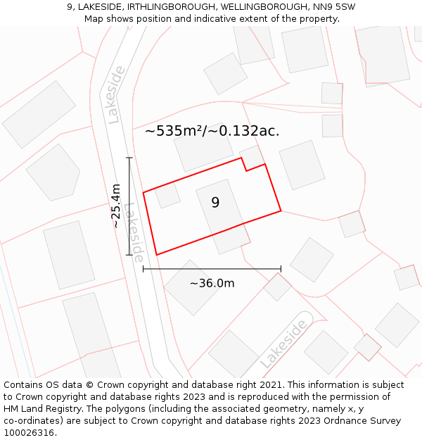 9, LAKESIDE, IRTHLINGBOROUGH, WELLINGBOROUGH, NN9 5SW: Plot and title map