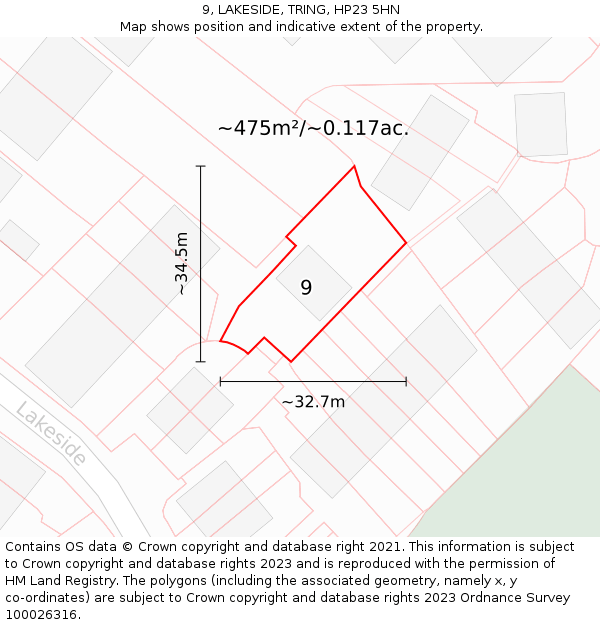 9, LAKESIDE, TRING, HP23 5HN: Plot and title map