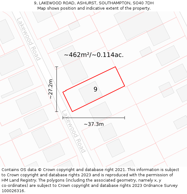 9, LAKEWOOD ROAD, ASHURST, SOUTHAMPTON, SO40 7DH: Plot and title map