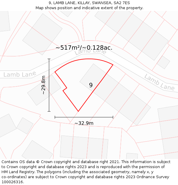 9, LAMB LANE, KILLAY, SWANSEA, SA2 7ES: Plot and title map