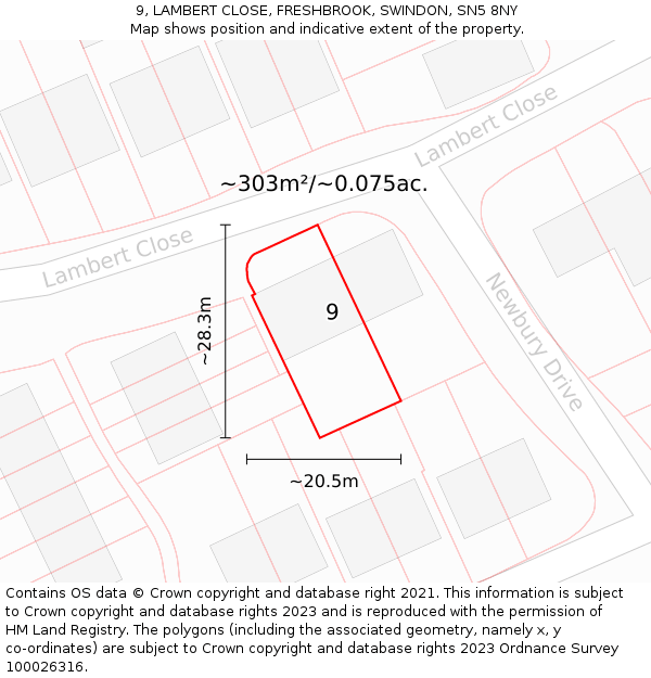 9, LAMBERT CLOSE, FRESHBROOK, SWINDON, SN5 8NY: Plot and title map