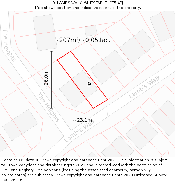 9, LAMBS WALK, WHITSTABLE, CT5 4PJ: Plot and title map