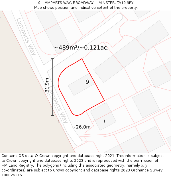 9, LAMPARTS WAY, BROADWAY, ILMINSTER, TA19 9RY: Plot and title map