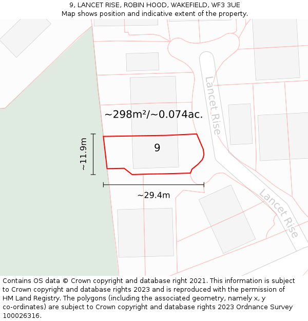 9, LANCET RISE, ROBIN HOOD, WAKEFIELD, WF3 3UE: Plot and title map