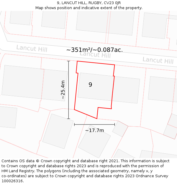 9, LANCUT HILL, RUGBY, CV23 0JR: Plot and title map