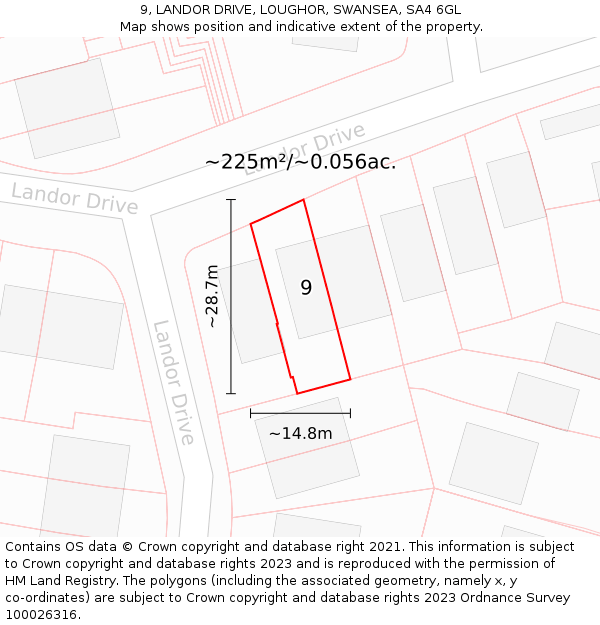 9, LANDOR DRIVE, LOUGHOR, SWANSEA, SA4 6GL: Plot and title map