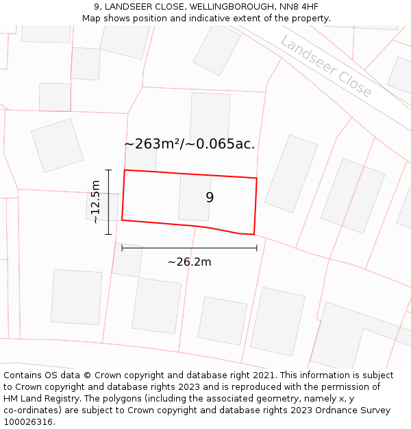 9, LANDSEER CLOSE, WELLINGBOROUGH, NN8 4HF: Plot and title map