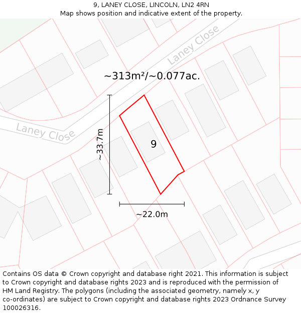 9, LANEY CLOSE, LINCOLN, LN2 4RN: Plot and title map