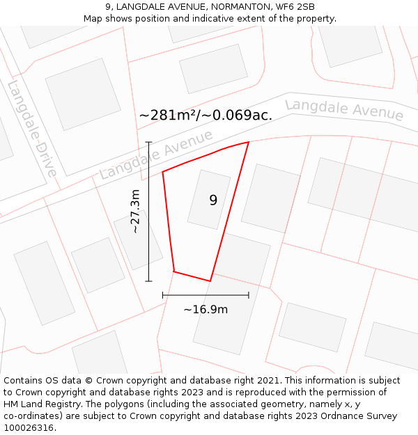 9, LANGDALE AVENUE, NORMANTON, WF6 2SB: Plot and title map