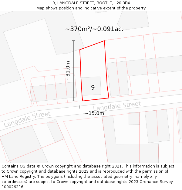 9, LANGDALE STREET, BOOTLE, L20 3BX: Plot and title map