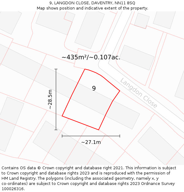 9, LANGDON CLOSE, DAVENTRY, NN11 8SQ: Plot and title map