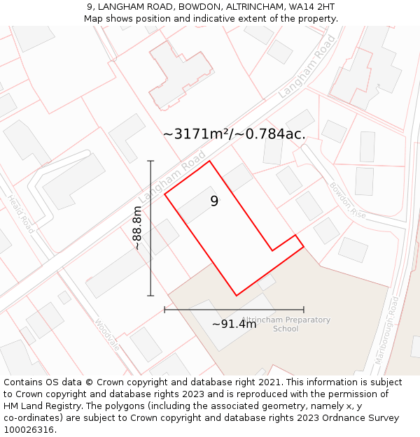 9, LANGHAM ROAD, BOWDON, ALTRINCHAM, WA14 2HT: Plot and title map