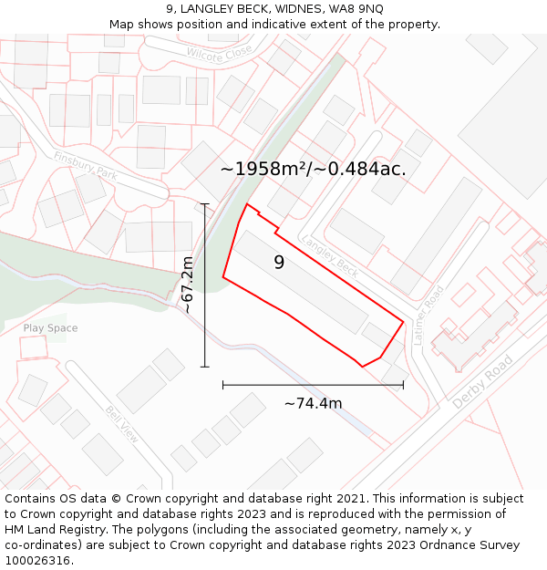 9, LANGLEY BECK, WIDNES, WA8 9NQ: Plot and title map