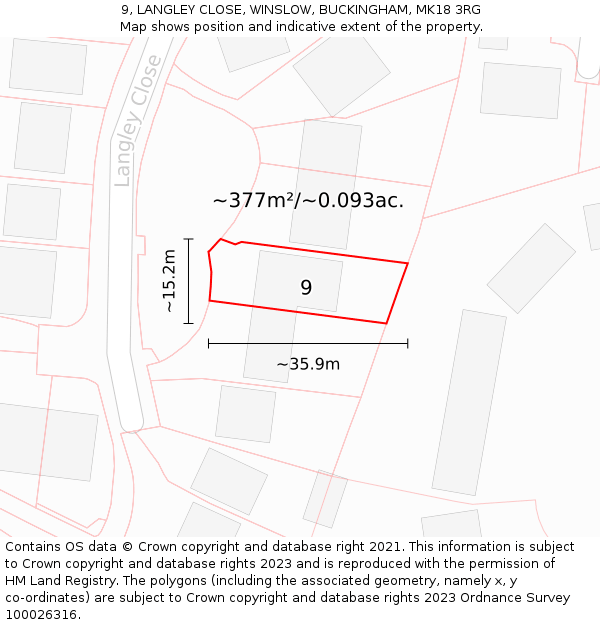 9, LANGLEY CLOSE, WINSLOW, BUCKINGHAM, MK18 3RG: Plot and title map