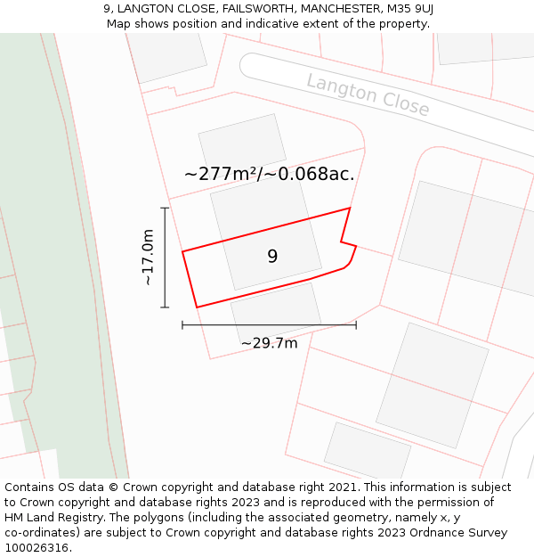 9, LANGTON CLOSE, FAILSWORTH, MANCHESTER, M35 9UJ: Plot and title map