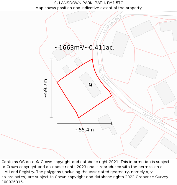 9, LANSDOWN PARK, BATH, BA1 5TG: Plot and title map