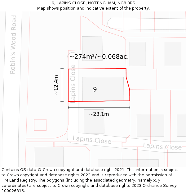 9, LAPINS CLOSE, NOTTINGHAM, NG8 3PS: Plot and title map
