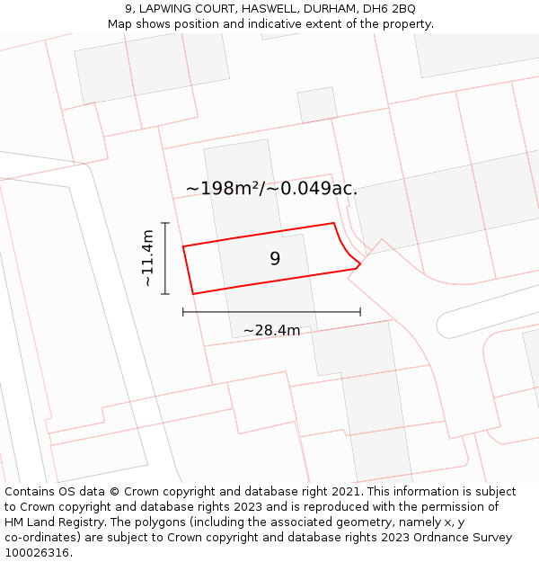 9, LAPWING COURT, HASWELL, DURHAM, DH6 2BQ: Plot and title map