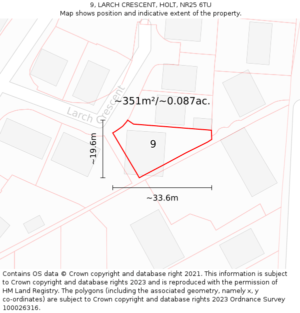 9, LARCH CRESCENT, HOLT, NR25 6TU: Plot and title map