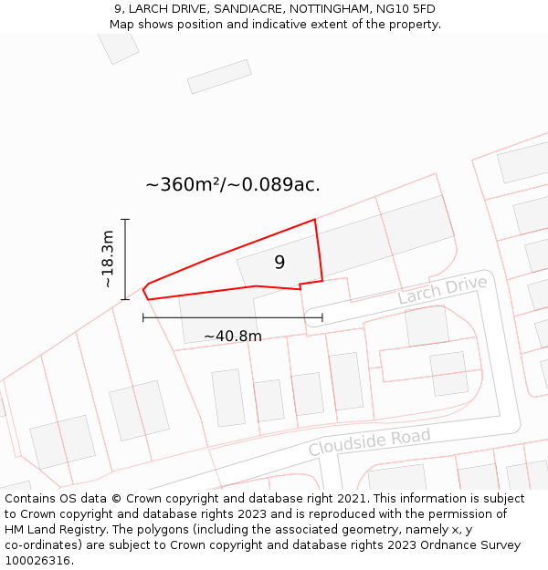 9, LARCH DRIVE, SANDIACRE, NOTTINGHAM, NG10 5FD: Plot and title map